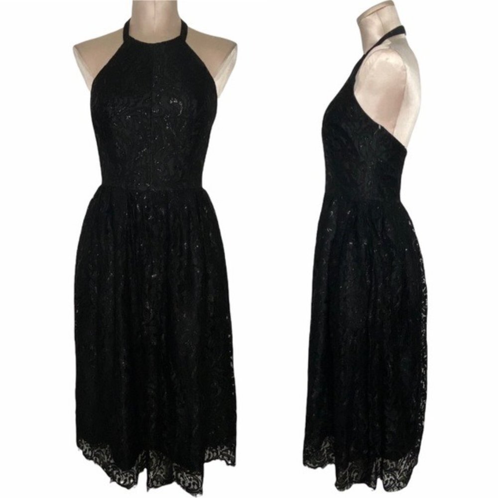 Shoshanna Midnight Black Lace Cocktail Party Midi Dress Sz 2